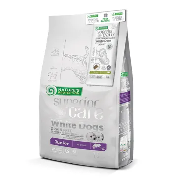 Nature's Protection Superior Care Grain Free White Dog Junior All Breeds 1,5kg + Dental Snack White Dogs 50g
