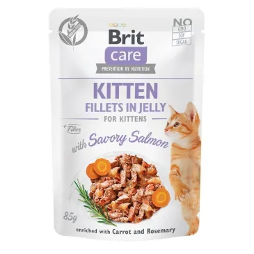 Brit Care Cat Pouch Kitten Filety W Sosie Z Łososia Wzbogacone Marchewką I Rozmarynem 85g