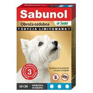 SABUNOL GPI obroża ozdobna niebieska w kropki przeciw kleszczom i pchłom dla psów 50 cm - WYCOFANE