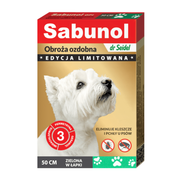 SABUNOL GPI obroża ozdobna zielona w łapki przeciw kleszczom i pchłom dla psów 50 cm