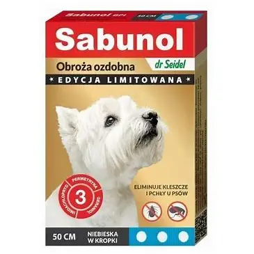 SABUNOL GPI obroża ozdobna niebieska w kropki przeciw kleszczom i pchłom dla psów 50 cm - WYCOFANE