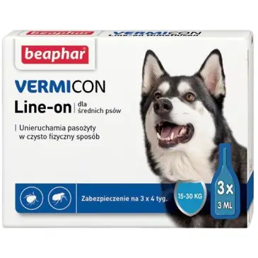 BEAPHAR VERMICON LINE-ON DOG M 3ML - 3 pipety kropli przeciwpchłowych dla psów