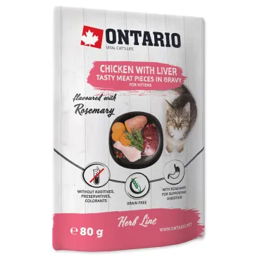 ONTARIO linia ziołowa - Pokarm dla kociąt w saszetce - Kurczak z wątróbką, słodkimi ziemniakami, ryżem i rozmarynem 80g (213-3531)