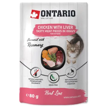 ONTARIO linia ziołowa - Pokarm dla kociąt w saszetce - Kurczak z wątróbką, słodkimi ziemniakami, ryżem i rozmarynem 80g (213-3531)