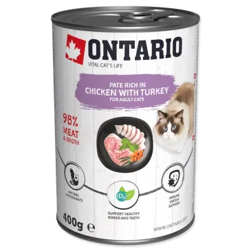 ONTARIO konserwa dla kotów Kurczak przyprawiony Indykiem oraz Rokitnikiem 400g (213-21137)