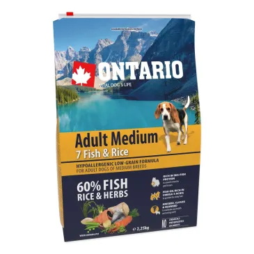 Ontario Adult Medium 7 Fish & Rice 2,25kg / Dla dorosłych psów średnich ras 7 rybami i ryżem 2,25kg (214-10675)
