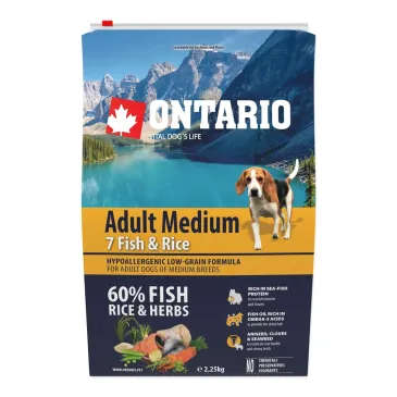 Ontario Adult Medium 7 Fish & Rice 2,25kg / Dla dorosłych psów średnich ras 7 rybami i ryżem 2,25kg (214-10675)