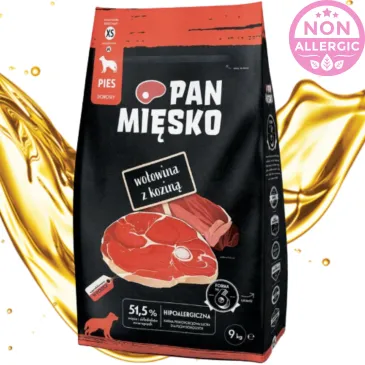 SUCHA KARMA DLA PSA PAN MIĘSKO WOŁOWINA Z KOZINĄ HIPOALERGICZNA XS 9KG
