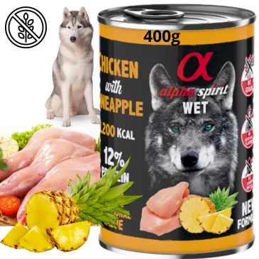 MOKRA KARMA DLA PSA KURCZAK Z ANANASEM ALPHA SPIRIT 400G BEZ ZBÓŻ I BULIONU