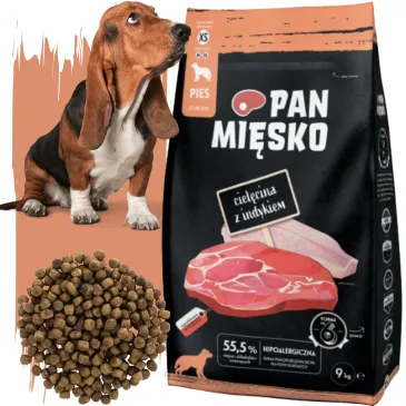 SUCHA KARMA DLA PSA PAN MIĘSKO CIELECINA Z INDYKIEM HIPOALERGICZNA XS 9KG