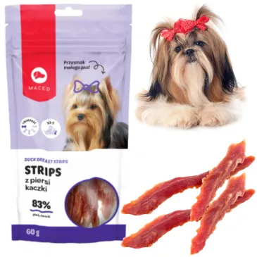 PRZYSMAKI DLA PSA MACED STRIPS FILETY Z PIERSI KACZKI SUSZONE SMAKOŁYKI 60G