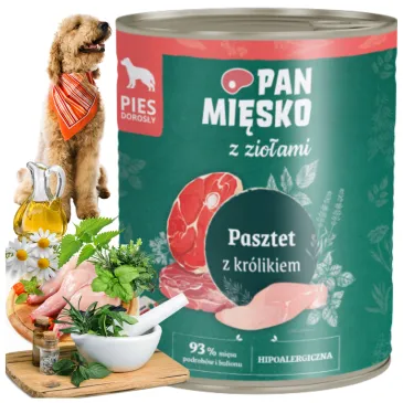 MOKRA KARMA DLA PSA PAN MIESKO PASZTET ZIOŁA I KRÓLIK HIPOALERGICZNA 800 G