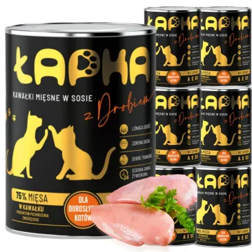 Karma mokra dla kota puszka 415g drób Łapka Kawałki w sosie 6szt