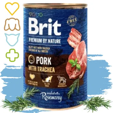 MOKRA KARMA DLA PSA Z WIEPRZOWINĄ BRIT PREMIUM BY NATURE 400G PORK TRACHEA