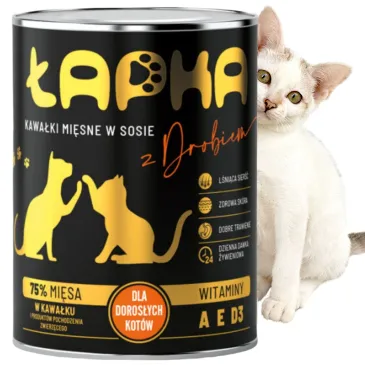 Karma mokra dla kota puszka 415g drób Łapka Kawałki w sosie 6szt