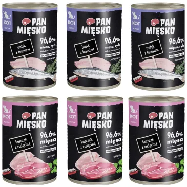 KARMA MOKRA DLA KOTA PAN MIĘSKO MIX SMAKÓW 6 x 400g HIPOALERGICZNA KOCIĘTA
