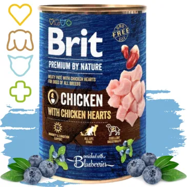 MOKRA KARMA DLA PSA Z KURCZAKIEM BRIT PREMIUM BY NATURE 400G CHICKEN HEARTS