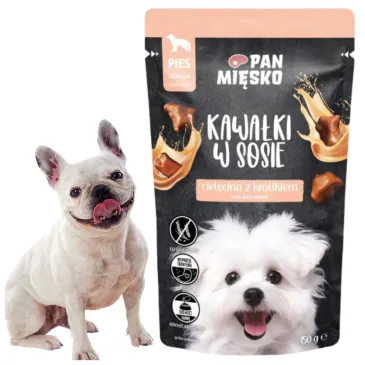 MOKRA KARMA DLA PSA PAN MIĘSKO SASZETKA CIELĘCINA KRÓLIK 150G BEZZBOŻOWA