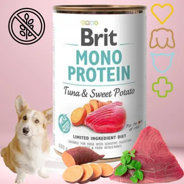 MOKRA KARMA DLA PSA TUŃCZYK BATAT BRIT MONO PROTEIN TUNA &SWEET POTATO 400G
