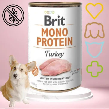 MOKRA KARMA DLA PSA Z INDYKIEM BRIT MONO PROTEIN TURKEY 400G HIPOALERGICZNA
