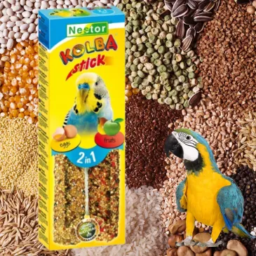 PRZYSMAKI KARMA NESTOR KOLBA 2 W 1 SMAKOŁYKI DLA PAPUG PTAKÓW JAJKO I OWOCE
