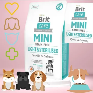 Sucha Karma dla Psa KRÓLIK Z ŁOSOSIEM BRIT CARE MINI LIGHT & STERILISED 2KG