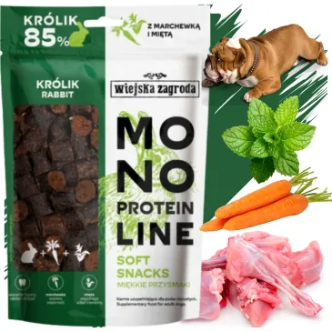 Przysmak dla psa Królik Wiejska Zagroda Monoproteinowe miękkie smaczki 115g