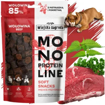 Przysmaki psa Wołowina Wiejska Zagroda Monoproteinowe miękkie smaczki 115g