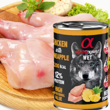MOKRA KARMA DLA PSA KURCZAK Z ANANASEM ALPHA SPIRIT 400G BEZ ZBÓŻ I BULIONU