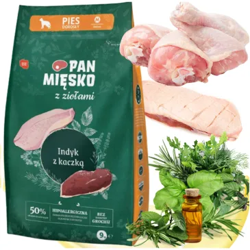 SUCHA KARMA DLA PSA INDYK Z KACZKĄ I ZIOŁAMI PAN MIĘSKO NA ALARGIĘ M 3KG