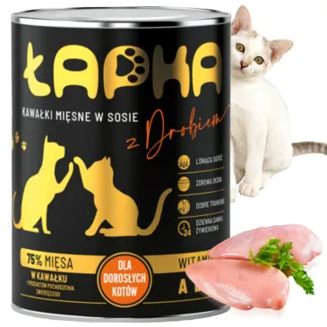Łapka Karma mokra dla kota z wołowiną w sosie 415g 12 x+ Łapka Karma mokra dla kota drób 415g 12x