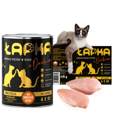 Karma mokra dla kota puszka 415g drób Łapka Kawałki w sosie 6szt