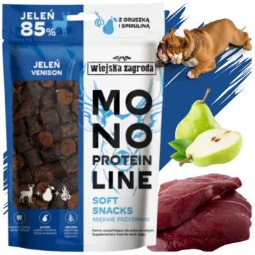 Przysmaki dla psa Jeleń Wiejska Zagroda Monoproteinowe miękkie smaczki 115g