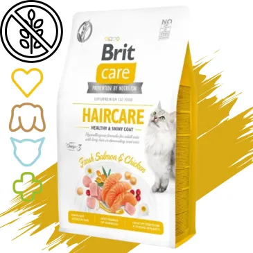 SUCHA KARMA DLA KOTA ŁOSOŚ I KURCZAK BRIT CARE CAT HAIRCARE 2KG NA ALERGIE