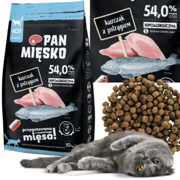 SUCHA KARMA DLA KOTA PAN MIĘSKO KURCZAK Z PSTRAGIEM KOTY DOROSŁE S 10KG