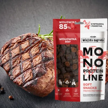 Przysmaki psa Wołowina Wiejska Zagroda Monoproteinowe miękkie smaczki 115g