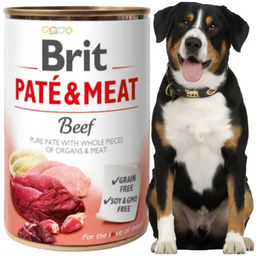 MOKRA KARMA DLA PSA Z WOŁOWINĄ BRIT PATE&MEAT BEEF 400 G z olejem z łososia