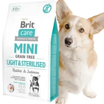 Sucha Karma dla Psa KRÓLIK Z ŁOSOSIEM BRIT CARE MINI LIGHT & STERILISED 2KG