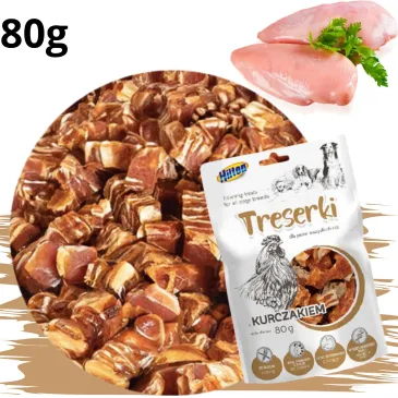 TRESERKI DLA PSA Z KURCZAKIEM 80G MIĘSNE SMACZKI HILTON PRZYSMAKI DLA PSÓW