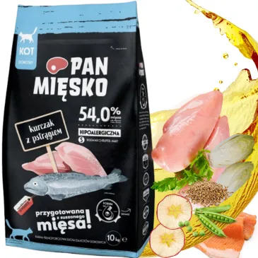 SUCHA KARMA DLA KOTA PAN MIĘSKO KURCZAK Z PSTRAGIEM KOTY DOROSŁE S 10KG