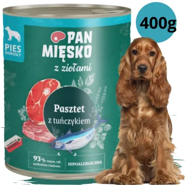 MOKRA KARMA DLA PSA PAN MIĘSKO PASZTET ZIOŁA I TUŃCZYK HIPOALERGICZNA 400 G