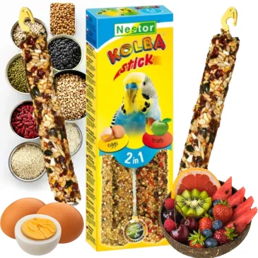 PRZYSMAKI KARMA NESTOR KOLBA 2 W 1 SMAKOŁYKI DLA PAPUG PTAKÓW JAJKO I OWOCE