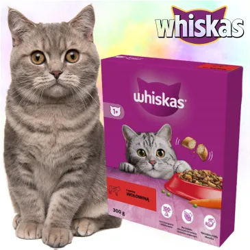 SUCHA KARMA DLA KOTA Whiskas 300g z wołowiną i marchewką bez konserwantów
