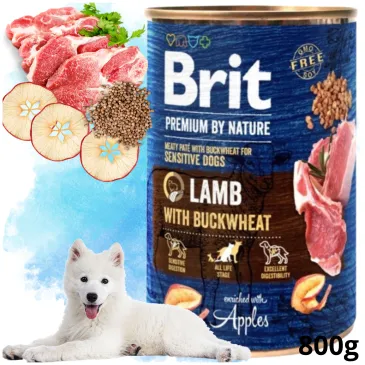 MOKRA KARMA DLA PSA Z JAGNIĘCINĄ BRIT PREMIUM BY NATURE 800G LAMB BUCKWHEAT