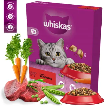 SUCHA KARMA DLA KOTA Whiskas 300g z wołowiną i marchewką bez konserwantów