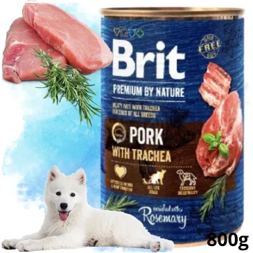 MOKRA KARMA DLA PSA Z WIEPRZOWINĄ BRIT PREMIUM BY NATURE 800G PORK TRACHEA