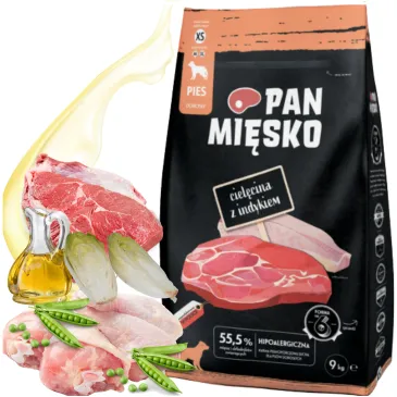 SUCHA KARMA DLA PSA PAN MIĘSKO CIELECINA Z INDYKIEM HIPOALERGICZNA XS 9KG