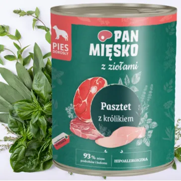 MOKRA KARMA DLA PSA PAN MIESKO PASZTET ZIOŁA I KRÓLIK HIPOALERGICZNA 400 G