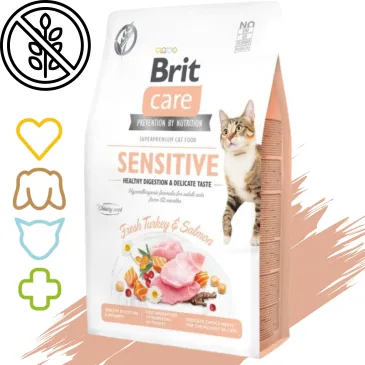 SUCHA KARMA DLA KOTA BRIT CARE CAT SENSITIVE 2KG Indyk z Łososiem bez zbóż