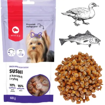 PRZYSMAKI DLA PSA MACED SUSHI Z KACZKĄ I RYBĄ SMACZKI TRENINGOWE PSÓW 60G
